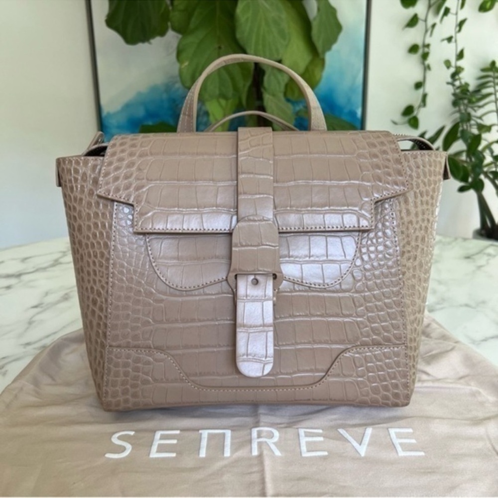 NWOT Senreve MIDI Maestra Bag Croc Embossed Latte Handbag